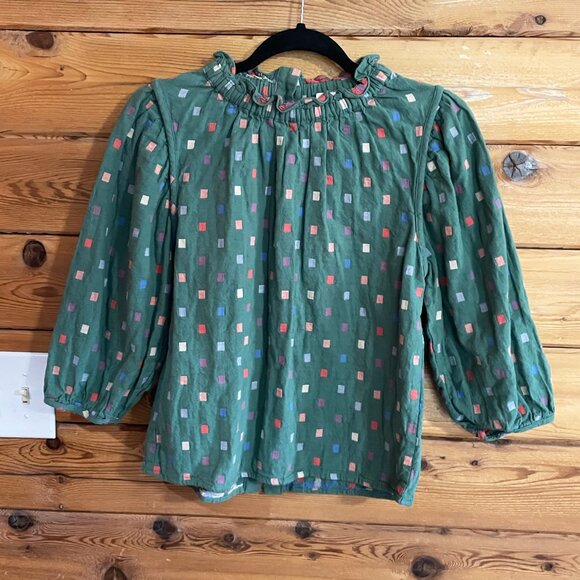 Ro & De Multicolor Pattern High Neck Long Sleeve Blouse Green Size Extra Small - Picture 1 of 8